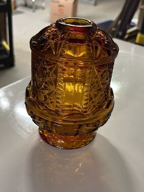 Amber Pressed Glass Fairy Lamp